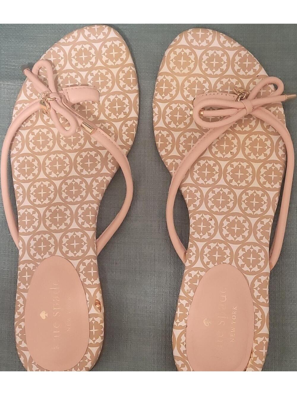 kate spade new york Women’s Pink/Beige Thong Slip-On Flat Sandals Bow Logo